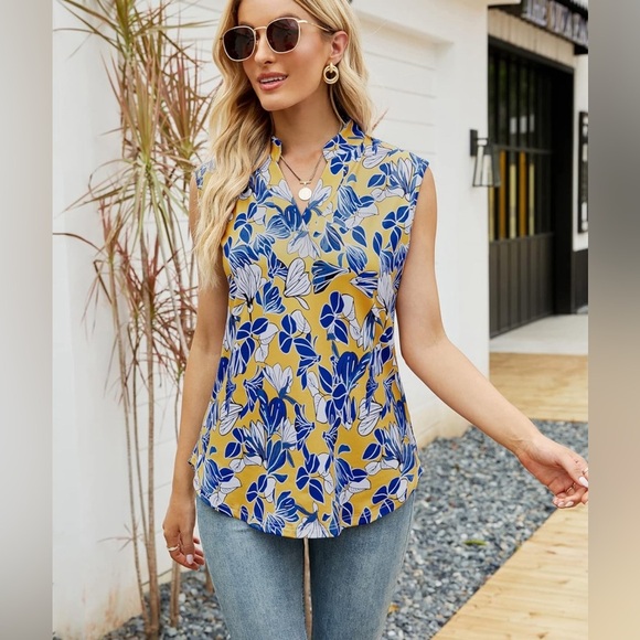 Women's Tank Tops V Neck Blouses Summer Sleeveless Casual Shirt - Picture 2 of 7